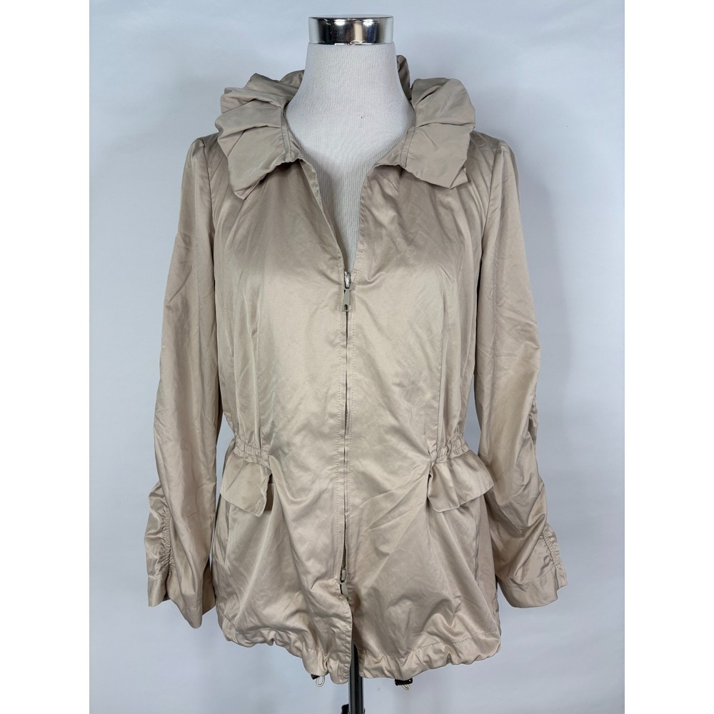 Lafayette 148 New York Jacket Women 10 Beige Lightweight Ruched Zip Quiet Luxury